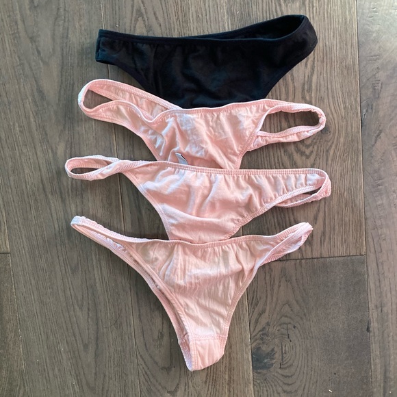 OVS Pink Black Cotton Thongs Underwear Panties G-string Junior Large 4 Pack Set - Picture 1 of 7